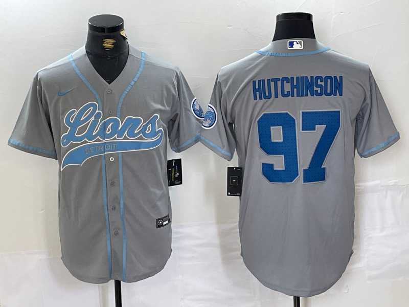 Men%27s Detroit Lions #97 Aidan Hutchinson Grey With Patch Cool Base Stitched Baseball Jersey->houston texans->NFL Jersey
